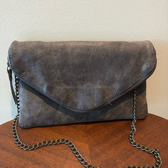 J. Crew  leather shoulder bag  dark Taupe  full depth front flap pocket chain st - Picture 1 of 12